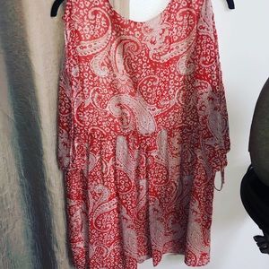 ASOS red and white paisley lace up sleeve dress